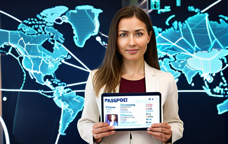 A confident business professional of European descent, standing in a sleek, modern, well-lit office. Behind them, a vibrant, abstract digital network or global map pulses with connections, symbolizing unlocked international opportunities. The person holds a glowing, stylized "passport" labeled "Business English," representing access to the global market. The overall mood is ambitious, forward-thinking, and empowering. Focus on clean lines, a professional aesthetic, and a sense of achievement.