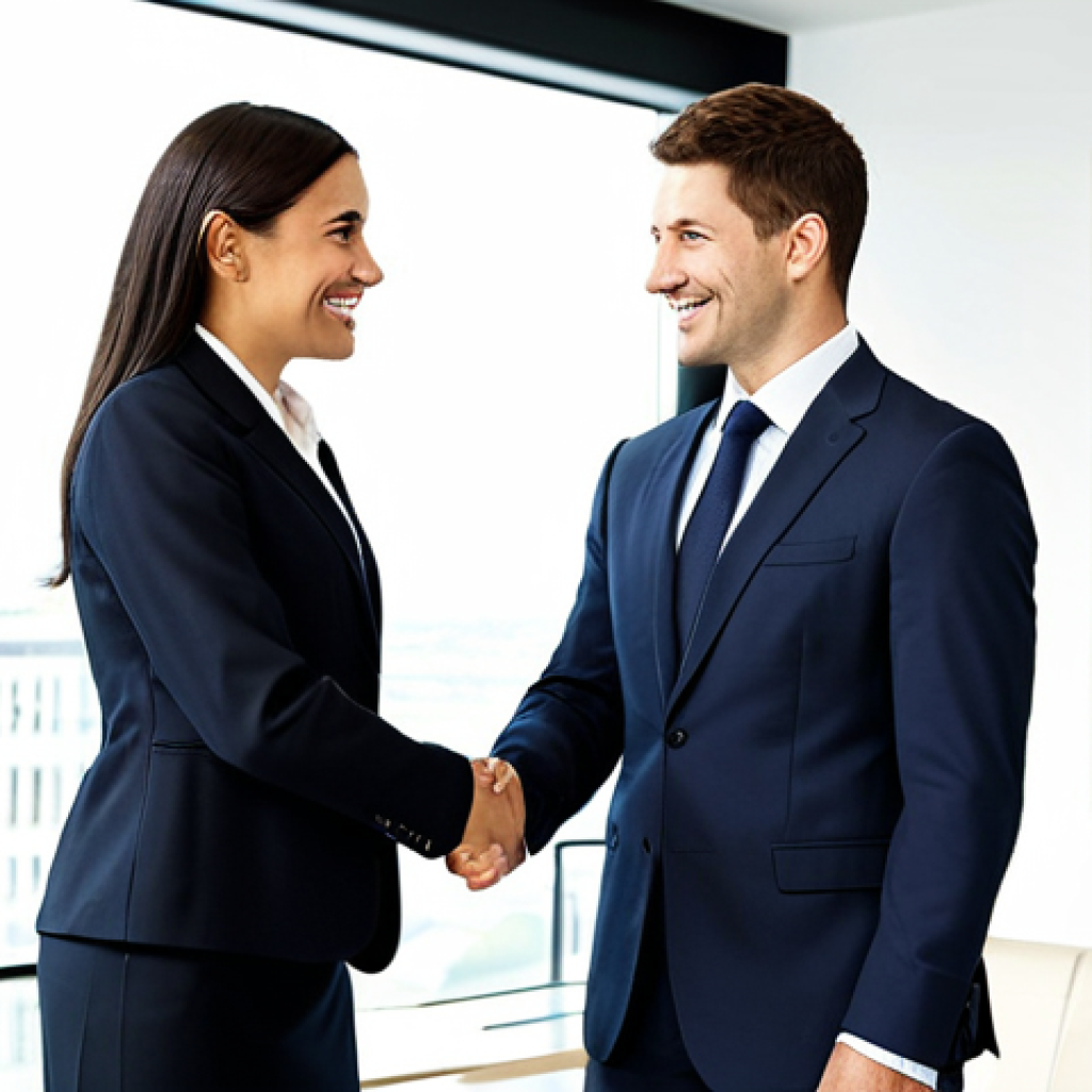 Successful Businesswoman**

"A confident businesswoman in a tailored business suit, shaking hands with a foreign partner in a modern office setting, fully clothed, appropriate attire, safe for work, perfect anatomy, natural proportions, professional corporate photography, high quality, professional, family-friendly."

**