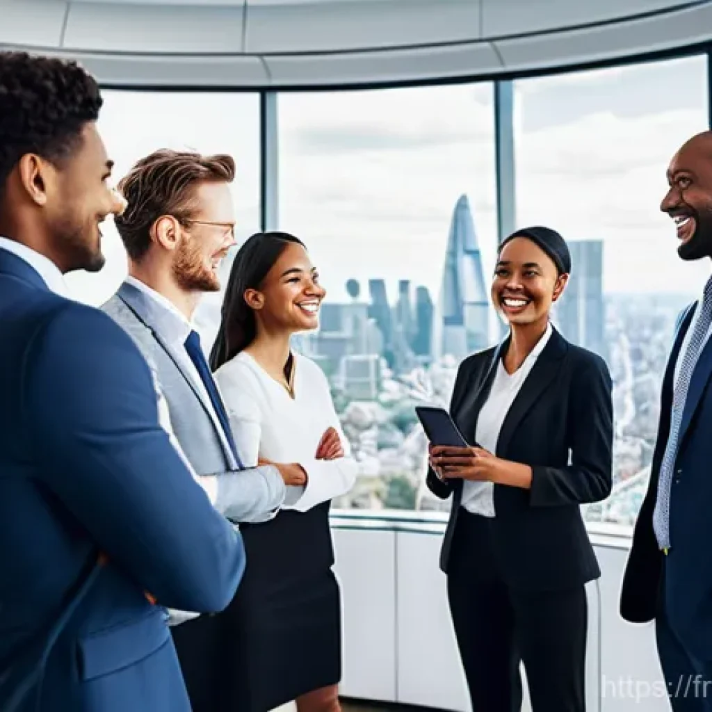 무역영어를 활용한 이직 성공 사례 - **Prompt:** A diverse group of confident business professionals from various international backgroun...