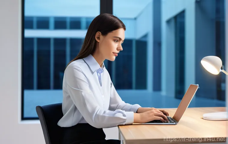 무역영어 실기시험 과목별 학습 포인트 - **Prompt:** A young professional, appearing to be in their late 20s or early 30s, is seated at a chi...