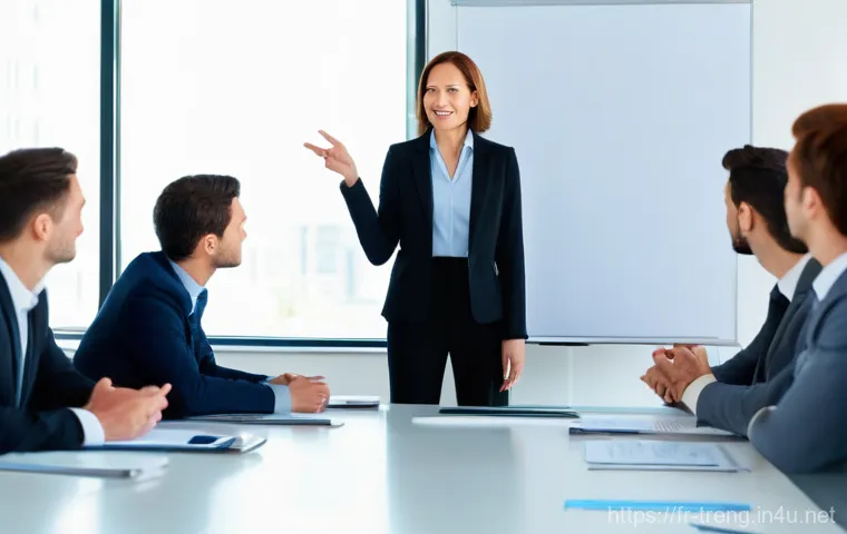 무역영어 실기시험 과목별 학습 포인트 - **Prompt:** A diverse group of four business professionals (two men and two women, all dressed in el... 무역영어 실기시험 과목별 학습 포인트 - **Prompt:** A diverse group of four business professionals (two men and two women, all dressed in el...