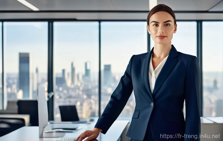 무역영어 자격증으로 경력 전환 사례 - **Prompt:** A confident, elegant French professional (woman or man, in their 30s-40s) dressed in a s...