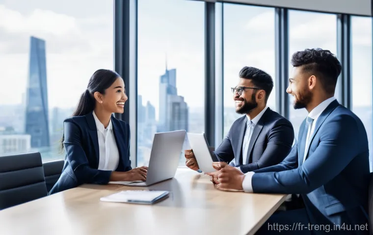 무역영어 자격증의 직무 적용과 효과 분석 - **Prompt 1: Global Business Collaboration**
"A diverse group of five professionals from differen...