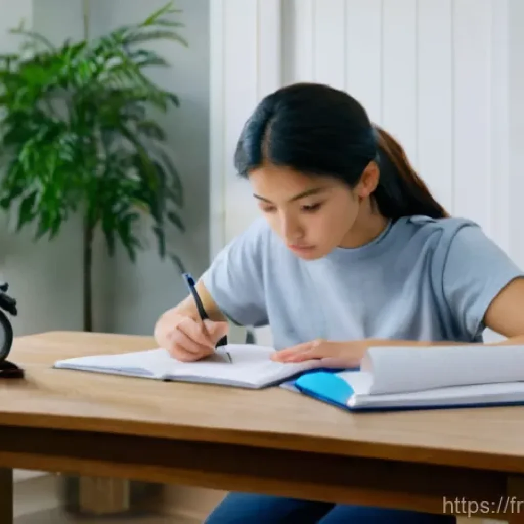 무역영어 시험에서 시간 관리하는 법 - A young adult, possibly in their early twenties, sits at a well-lit desk in a quiet, organized home ...