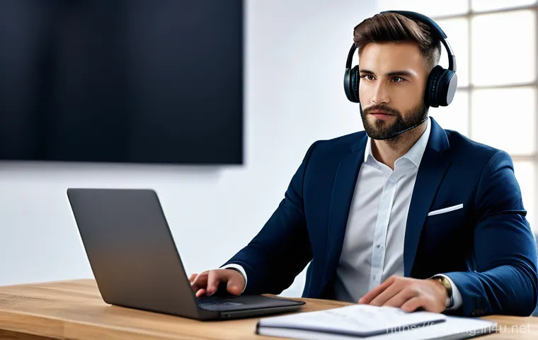 무역영어 시험에서 시간 관리하는 법 - An adult examinee, in their late twenties or early thirties, is depicted in a clean, modern exam roo...