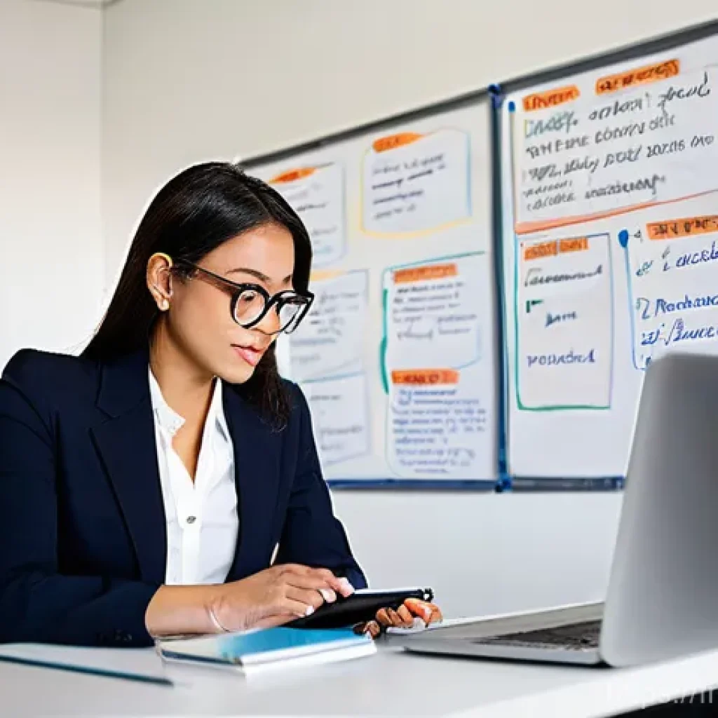 무역영어 필기시험 대비 자료 활용의 중요성과 활용 사례 - **Prompt 1: Strategic Business English Preparation**
    "A confident, professional-looking woman in...