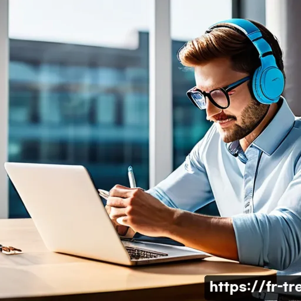 무역영어를 통한 전문 지식 개발 - **Prompt:** A young professional, mid-20s to early 30s, with a determined yet inspired expression, i...