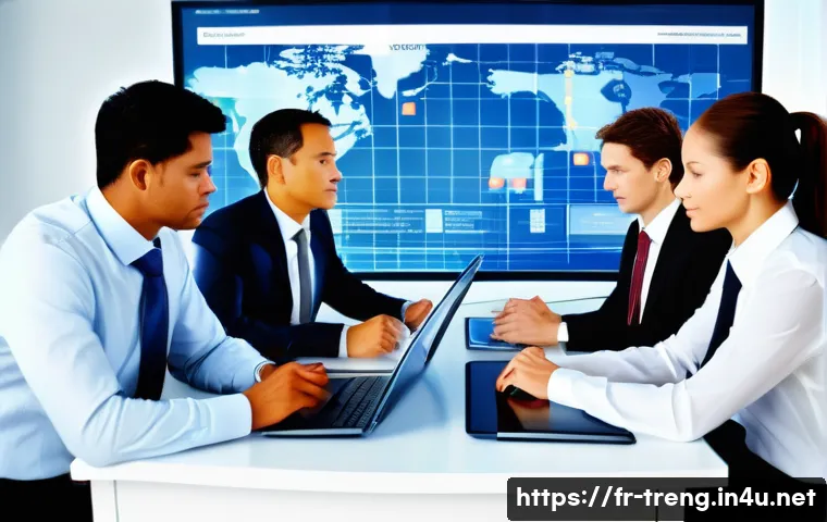 무역영어 자격증으로 지원 가능한 기업 - A modern international trade office scene showing a diverse team of professionals in business attire...