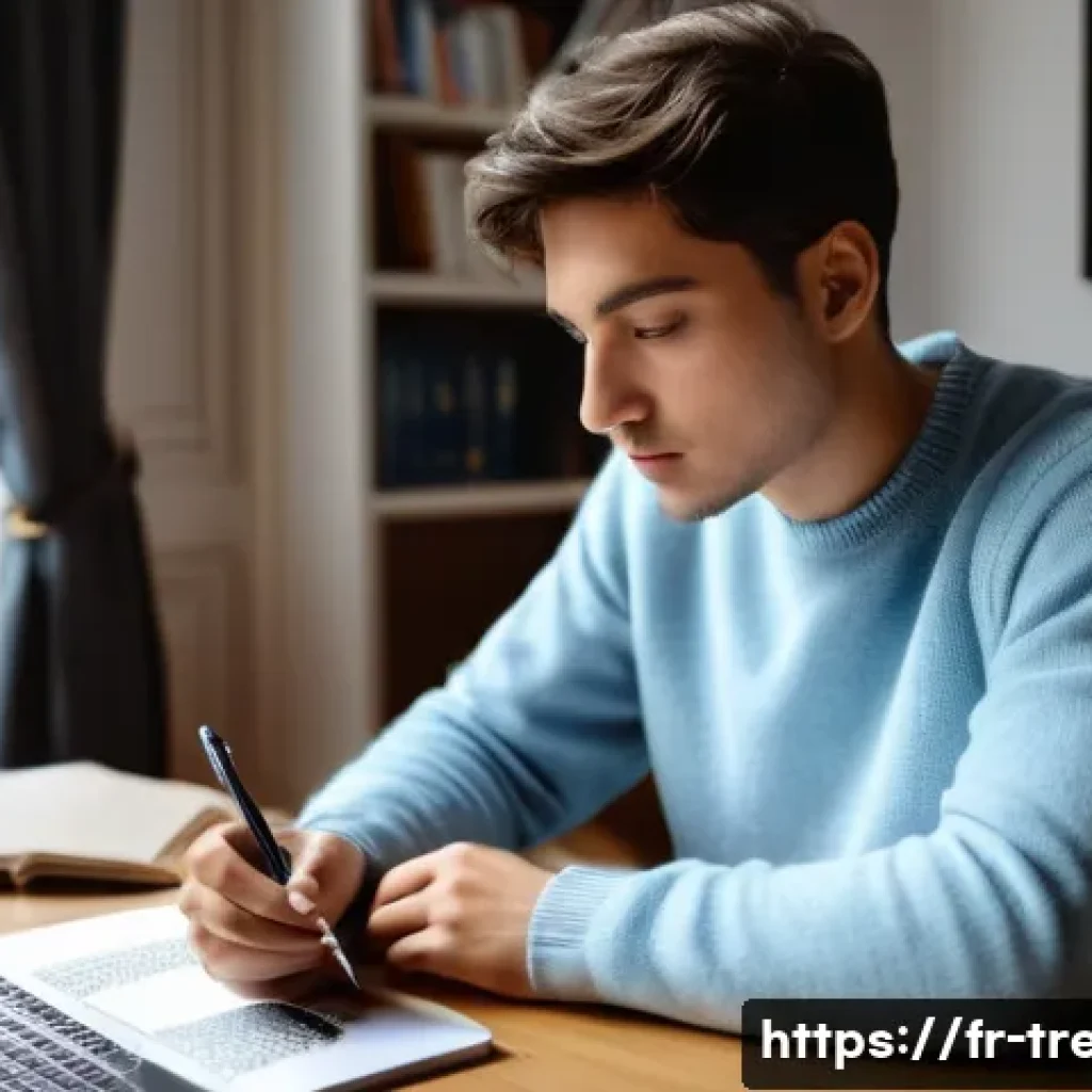 무역영어 시험 대비 워크북 추천 - A cozy study scene in a modern Parisian apartment featuring a young adult French learner sitting at ...