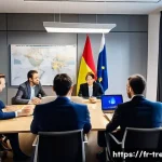 무역영어 자격증의 국가별 인정 현황 - A professional European business meeting scene set in a modern office in Paris, featuring diverse We...