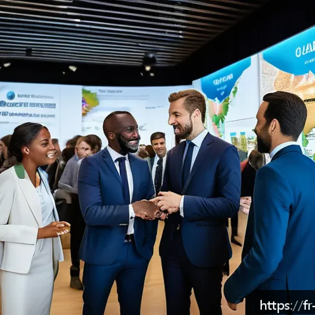 무역영어 자격증으로 가능성 확장한 사례 - A diverse group of young international business professionals in formal attire, engaged in a dynamic...