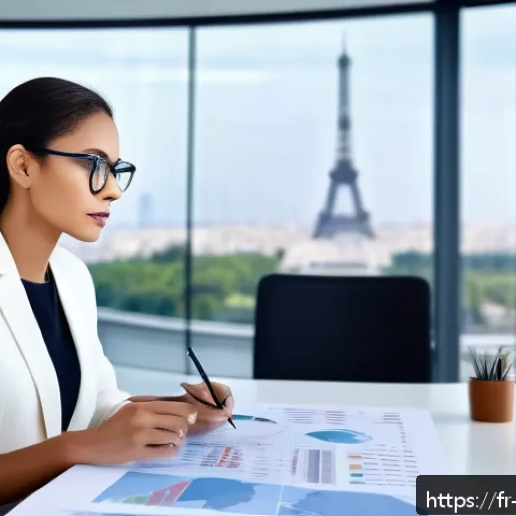 무역영어 자격증으로 성장한 전문 사례 - A professional international businesswoman in a modern office setting, wearing elegant business atti...