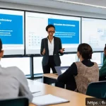 무역영어 실기시험 대비 자료의 체계적 활용 - A modern business classroom scene focused on international trade vocabulary learning: a diverse grou...