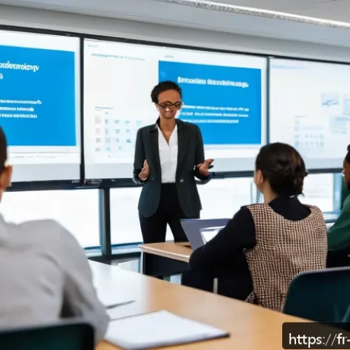 무역영어 실기시험 대비 자료의 체계적 활용 - A modern business classroom scene focused on international trade vocabulary learning: a diverse grou...