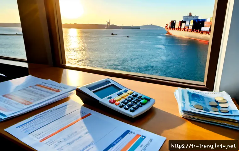 무역영어와 실무 사례 분석 - Photorealistic French import-export office scene, a business professional reviewing shipping contain...
